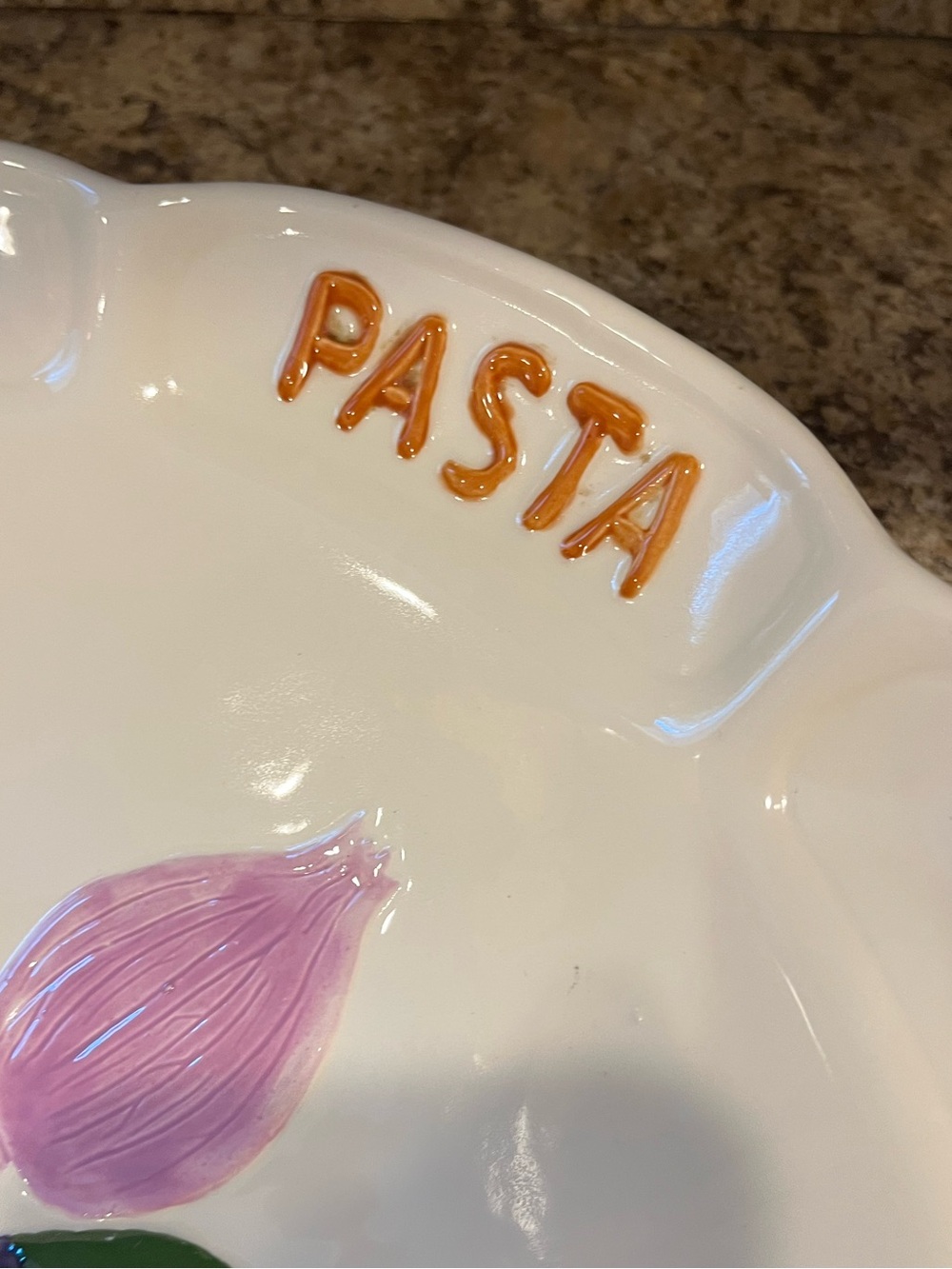 Ceramic Pasta Serving Bowl with Colorful Vegetable Motif Made in Italy 14” - Picture 4 of 12